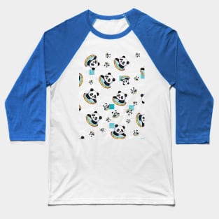 Summer Vibes: Adorable Panda Chillin' on a Pool Float Baseball T-Shirt